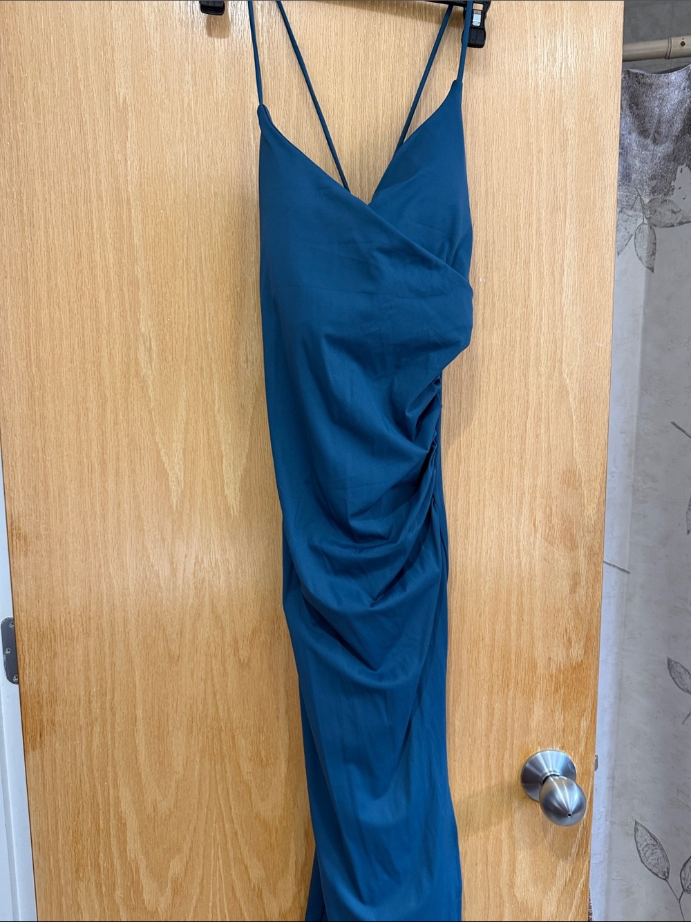 HALARA Teal Slip Maxi Dress with Spaghetti Straps